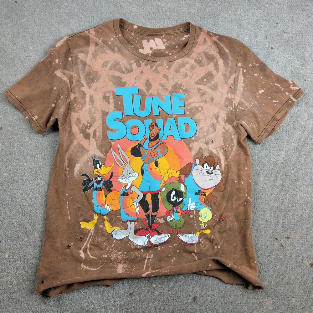 Space Jam Tune Squad Shirt Adult M Brown Bleach Wash Distressed LeBron James Tee